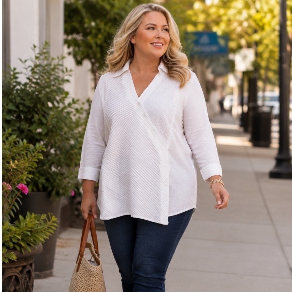 Cottagecore AUTOGRAPH  women white shirt size 1x plus curvy Long Sleeve career